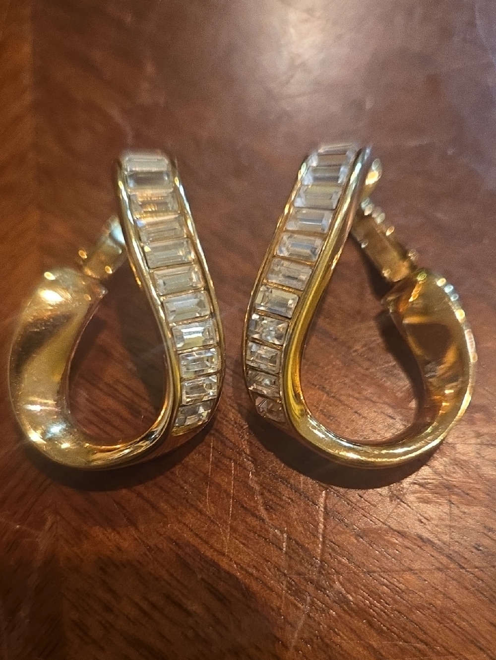 Gold-Tone Hoop Earrings with Baguette Crystal Accents
